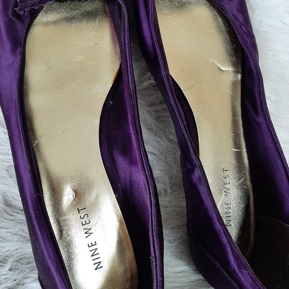 Nine West Women's Purple Satin Artificial Gem Stones Peek Toe Flats 8 1/2M - Picture 6 of 6